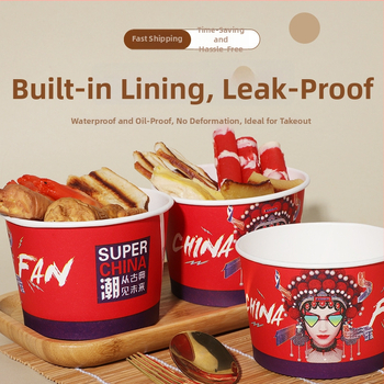 Jednorázová papierová misa s vekom, zosilnený okrúhly tvar, tlačené logo, prispôsobiteľné spracovanie