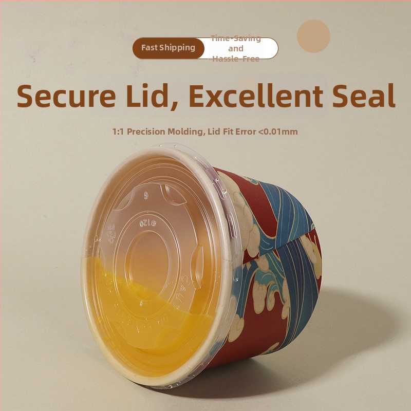 Jednorázová papierová misa s vekom, zosilnený okrúhly tvar, tlačené logo, prispôsobiteľné spracovanie