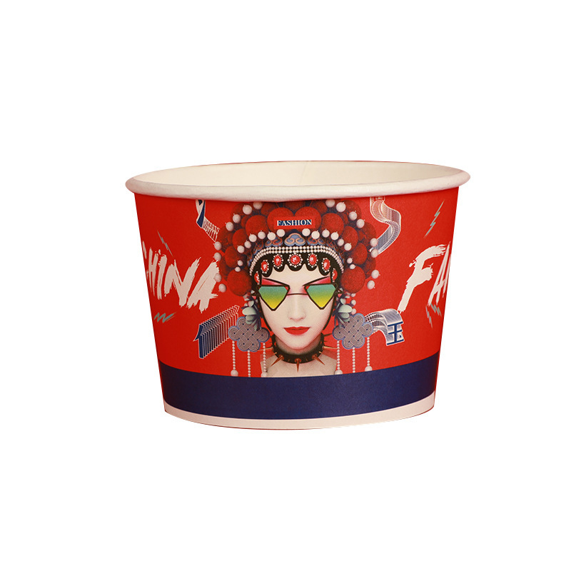 Χάρτινο μπολ μίας χρήσης με καπάκι, ενισχυμένος στρογγυλός σχεδιασμός, εκτυπωμένο λογότυπο, προσαρμόσιμη επεξεργασία