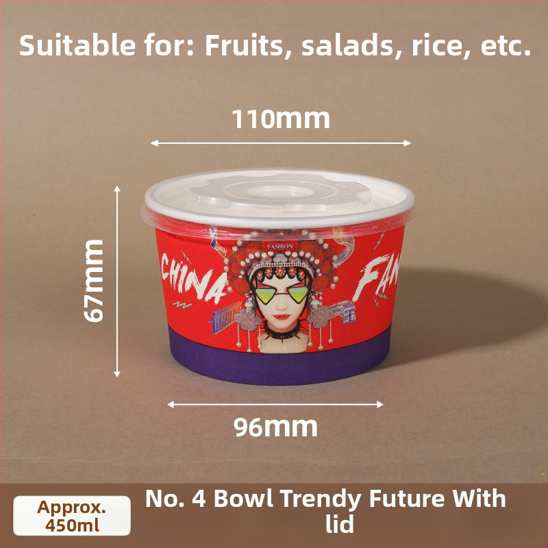 Jednorázová papierová misa s vekom, zosilnený okrúhly tvar, tlačené logo, prispôsobiteľné spracovanie