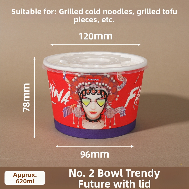 Jednorázová papierová misa s vekom, zosilnený okrúhly tvar, tlačené logo, prispôsobiteľné spracovanie