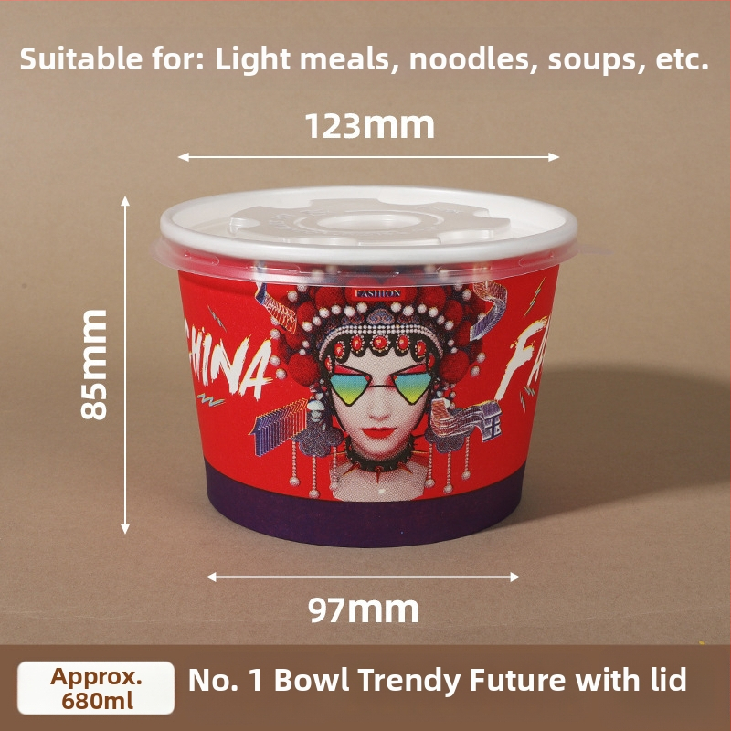 Jednorázová papierová misa s vekom, zosilnený okrúhly tvar, tlačené logo, prispôsobiteľné spracovanie