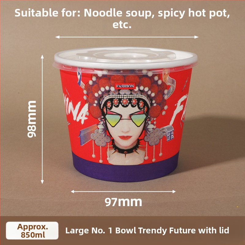 Jednorázová papierová misa s vekom, zosilnený okrúhly tvar, tlačené logo, prispôsobiteľné spracovanie