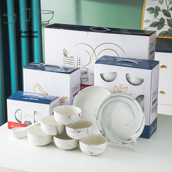 Porcelán étkészlet ajándékba – tálak, tányérok és kanalak, logóval nyomtatva, testreszabható, mikrohullámú sütőben használható, kerek formájú