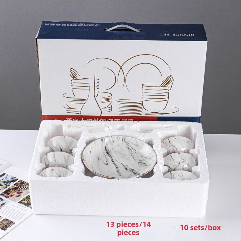 Porcelán étkészlet ajándékba – tálak, tányérok és kanalak, logóval nyomtatva, testreszabható, mikrohullámú sütőben használható, kerek formájú