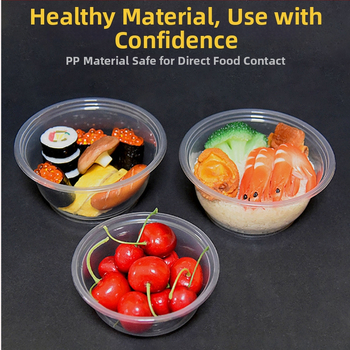 Μίας χρήσης πλαστικό μπολ με καπάκι για συσκευασία takeout – στρογγυλό, διαφανές, χωρητικότητα 360-1000 ml, πάχος 0.1-0.3 mm