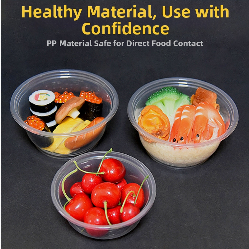 Еднократна пластмасова купа с капак за опаковки за изнасяне – кръгла, прозрачна, обем 360-1000 мл, дебелина 0.1-0.3 мм