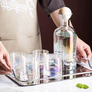 Set staklenih čaša i karafice za sok za kućnu upotrebu, svijetlo luksuzan stil, staklo otporno na visoke temperature, velika kapaciteta