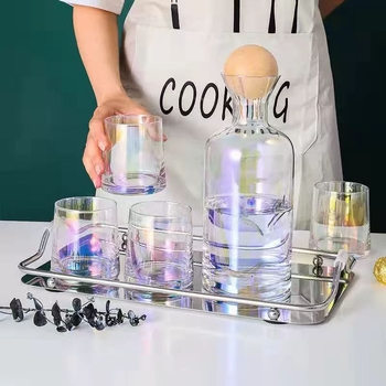 Set staklenih čaša i karafice za sok za kućnu upotrebu, svijetlo luksuzan stil, staklo otporno na visoke temperature, velika kapaciteta