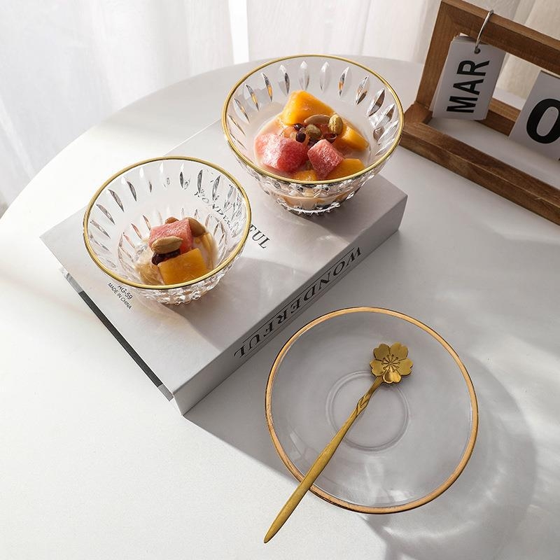 Set de boluri de desert din sticlă termorezistentă, rotunde, stil simplu, calitate de primă clasă