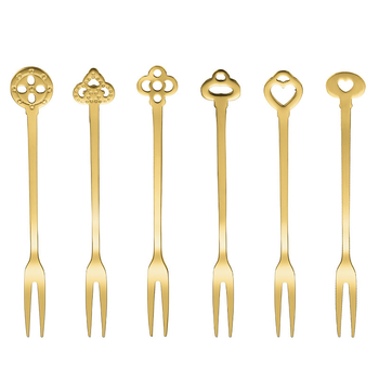 Furculiță de fructe cu două dinți, din oțel inoxidabil, stil modern minimalist, model cu flori, finisaj oglindă