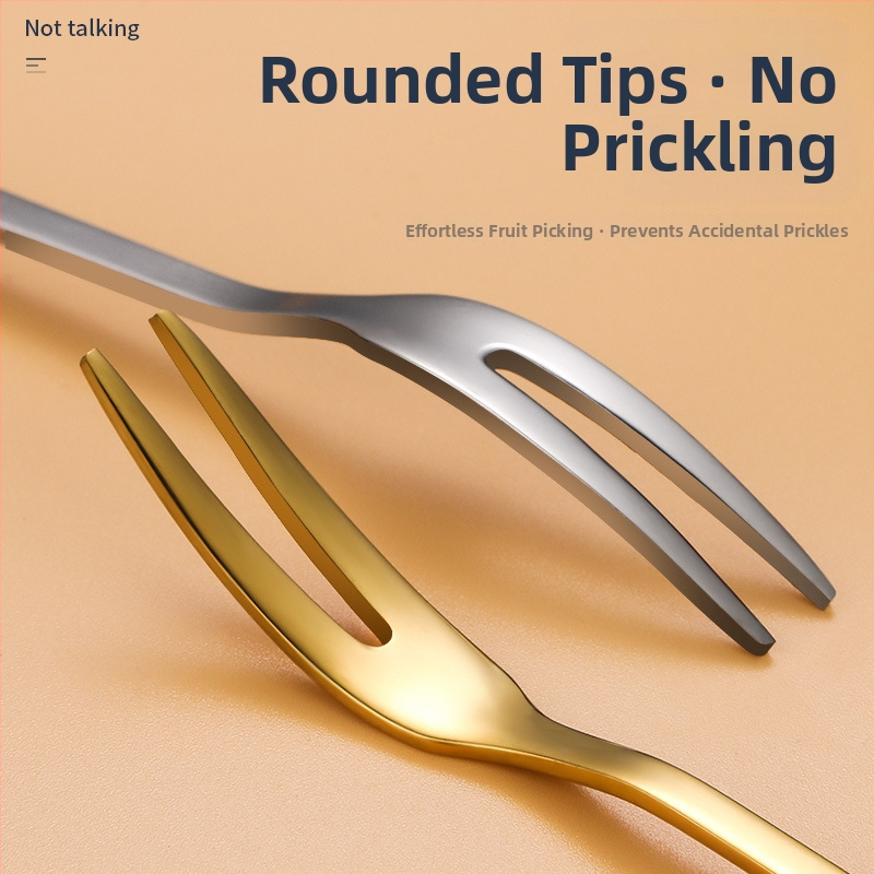 Ovocná vidlička s dvoma zubami, nerezová oceľ, moderný minimalistický štýl, kvetinový vzor, zrkadlový lesk