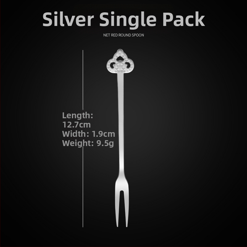 Ovocná vidlička s dvoma zubami, nerezová oceľ, moderný minimalistický štýl, kvetinový vzor, zrkadlový lesk