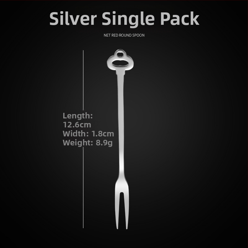 Ovocná vidlička s dvoma zubami, nerezová oceľ, moderný minimalistický štýl, kvetinový vzor, zrkadlový lesk