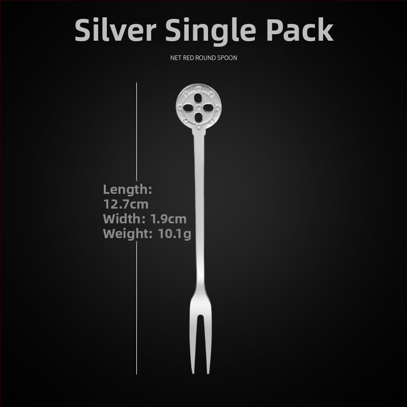 Ovocná vidlička s dvoma zubami, nerezová oceľ, moderný minimalistický štýl, kvetinový vzor, zrkadlový lesk