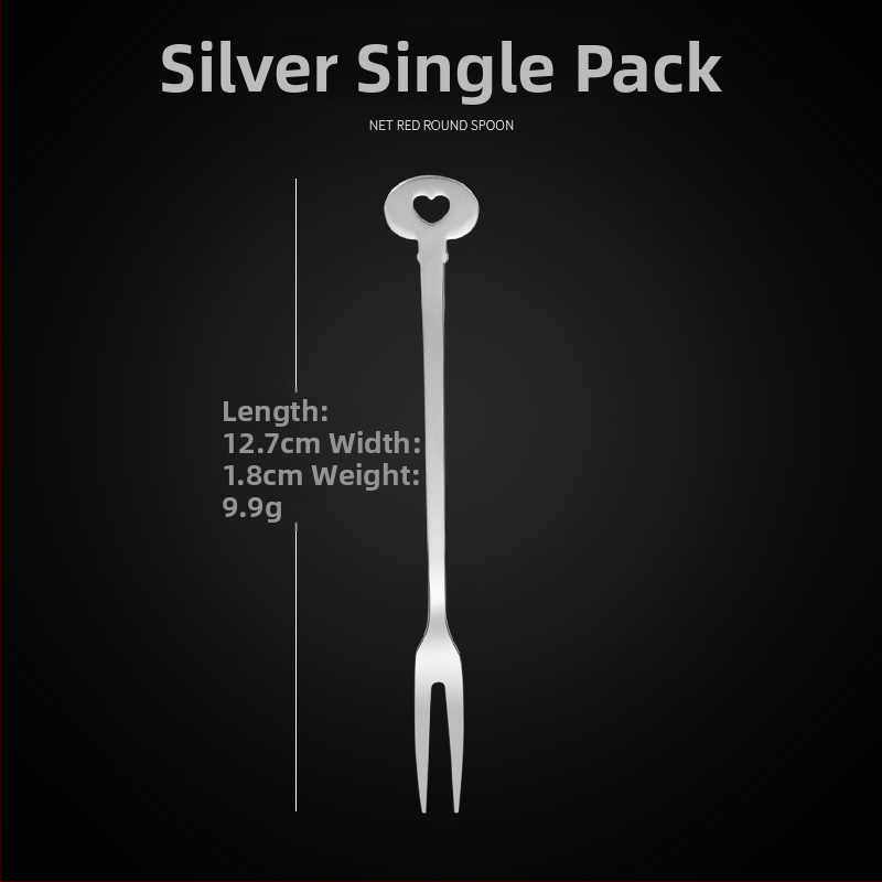 Ovocná vidlička s dvoma zubami, nerezová oceľ, moderný minimalistický štýl, kvetinový vzor, zrkadlový lesk