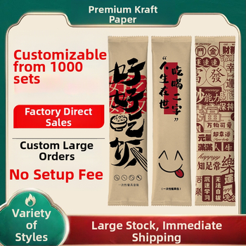 Jednorázová súprava štyroch dielov (príbory: paličky a lyžička) – bambus, pre catering a donášku, možnosť potlače loga, prispôsobiteľné