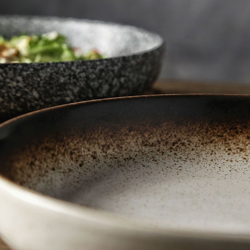 Porcelanski set posuđa u japanskom stilu – ovalni oblik, površina s premazom spreja, čvrst uzorak