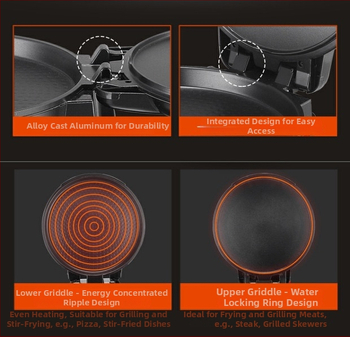 Električni tiganj za palačinke Wdn-a s dvostrukim grijanjem, za prženje i pečenje, 220V, 2200W