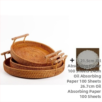 Ručne pletený košík z ratanu na ovocie a chleba, severský jednoduchý štýl, bambusový podnos