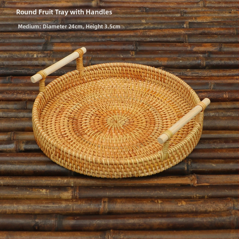 Ručne pletený košík z ratanu na ovocie a chleba, severský jednoduchý štýl, bambusový podnos
