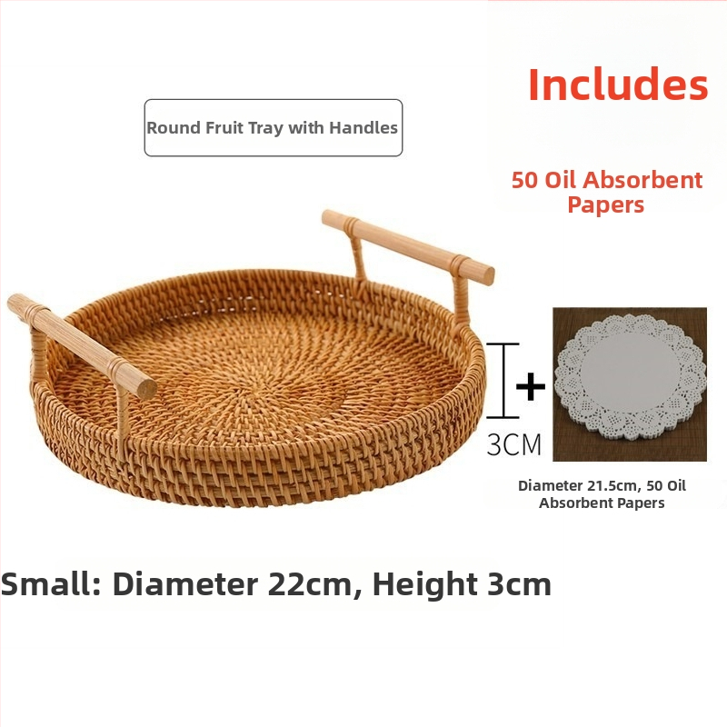 Ručne pletený košík z ratanu na ovocie a chleba, severský jednoduchý štýl, bambusový podnos