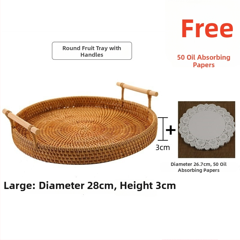 Ručne pletený košík z ratanu na ovocie a chleba, severský jednoduchý štýl, bambusový podnos