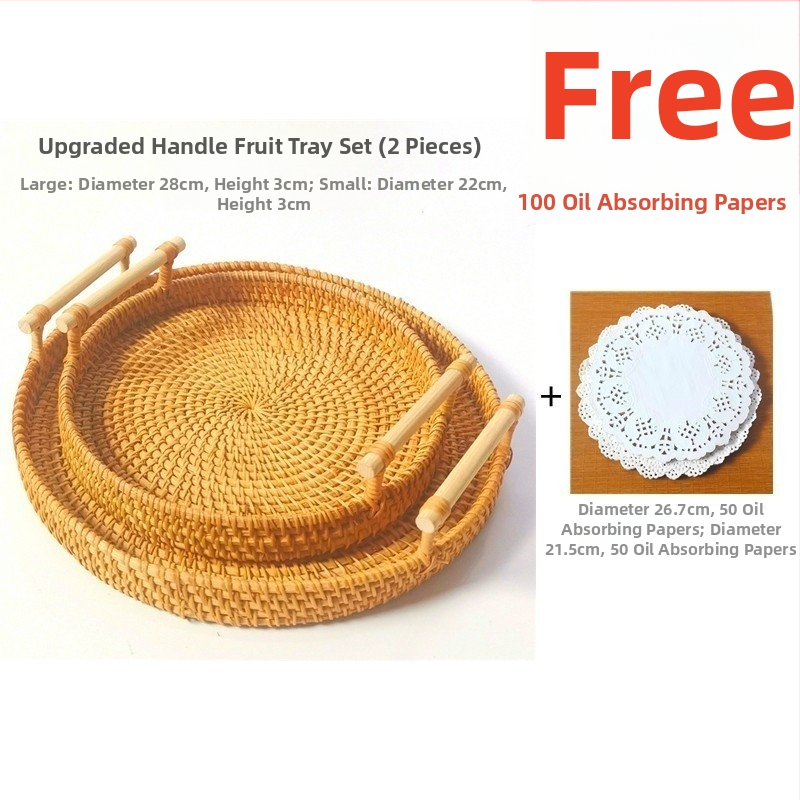 Ručne pletený košík z ratanu na ovocie a chleba, severský jednoduchý štýl, bambusový podnos
