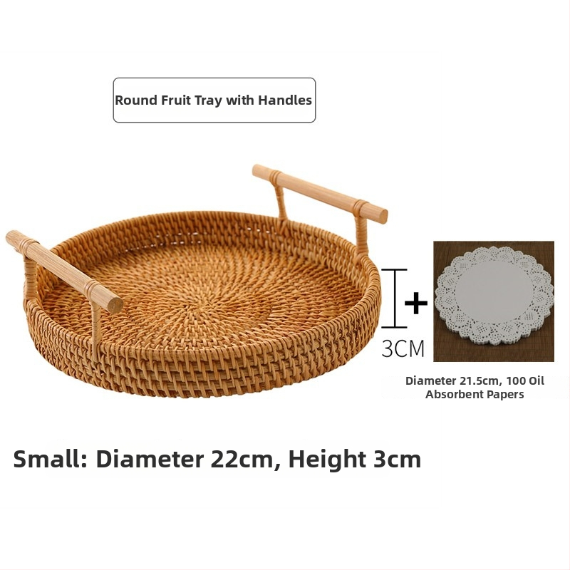 Ručne pletený košík z ratanu na ovocie a chleba, severský jednoduchý štýl, bambusový podnos