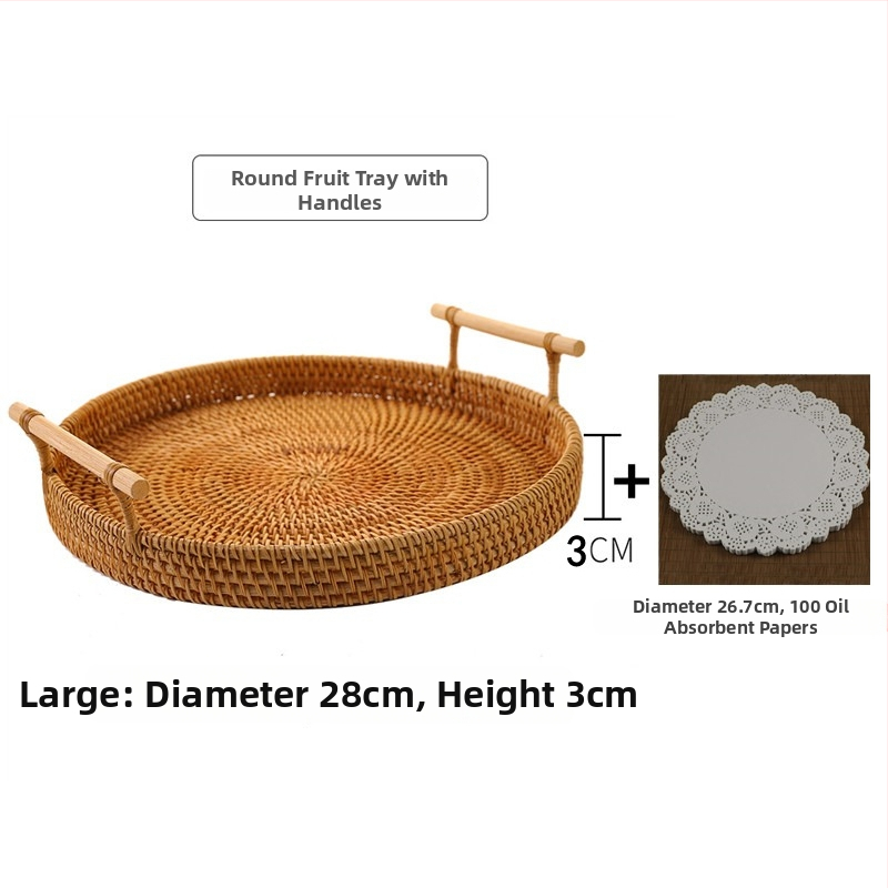 Ručne pletený košík z ratanu na ovocie a chleba, severský jednoduchý štýl, bambusový podnos