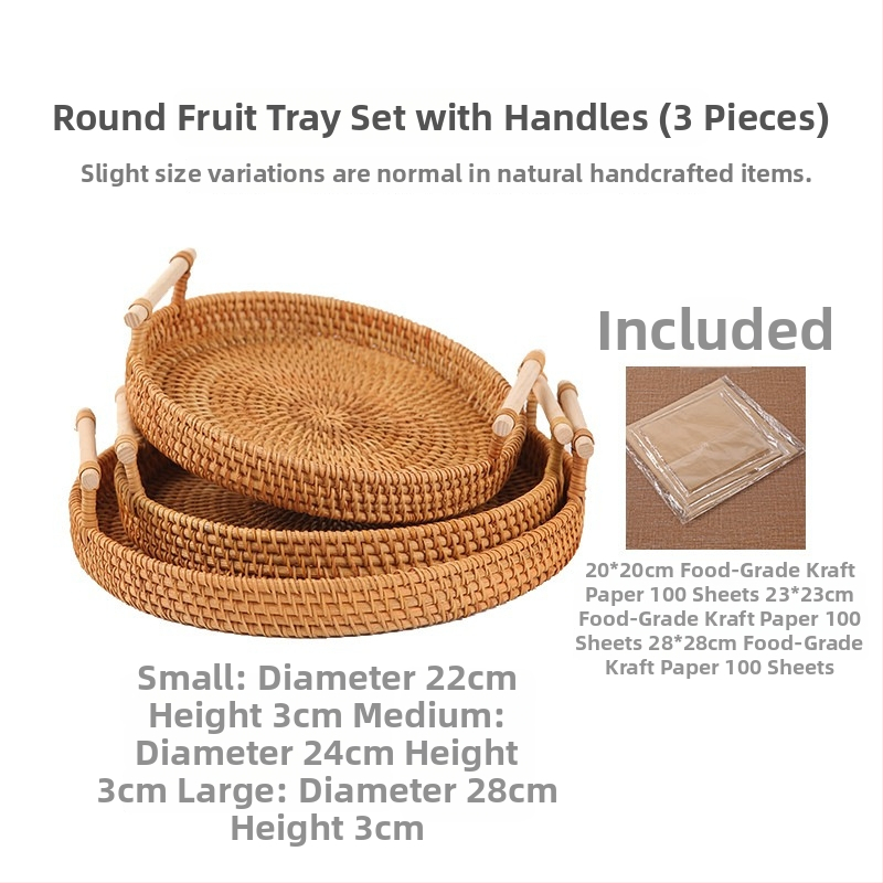 Ručne pletený košík z ratanu na ovocie a chleba, severský jednoduchý štýl, bambusový podnos