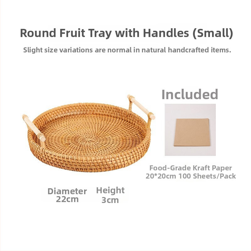 Ručne pletený košík z ratanu na ovocie a chleba, severský jednoduchý štýl, bambusový podnos