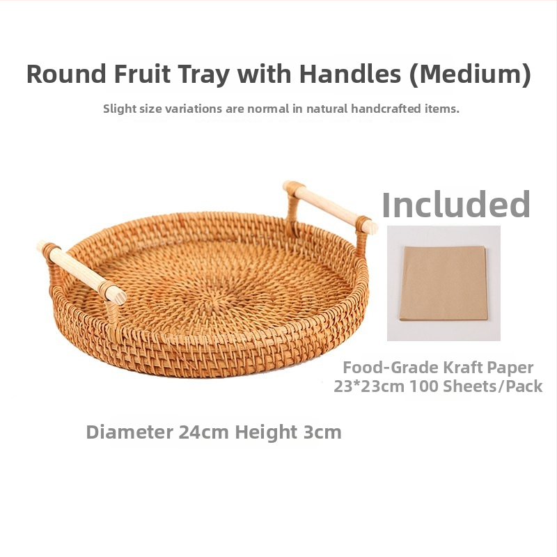 Ručne pletený košík z ratanu na ovocie a chleba, severský jednoduchý štýl, bambusový podnos