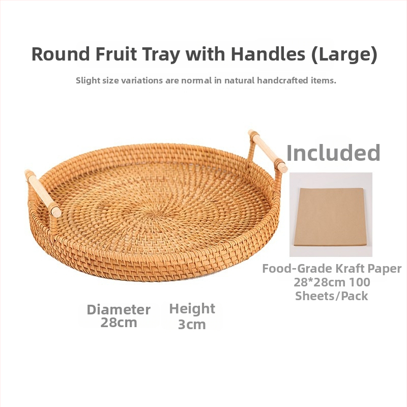 Ručne pletený košík z ratanu na ovocie a chleba, severský jednoduchý štýl, bambusový podnos