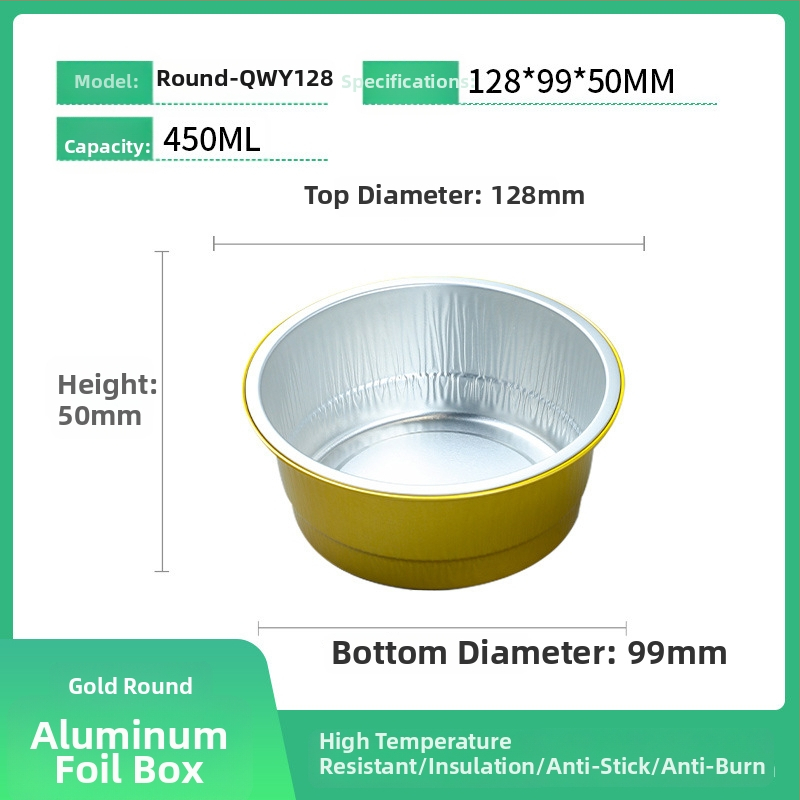 Jednokratna kutija za hranu od aluminijske folije, okrugla, s poklopcem, velikog kapaciteta, otporna na visoke temperature, za komercijalnu upotrebu