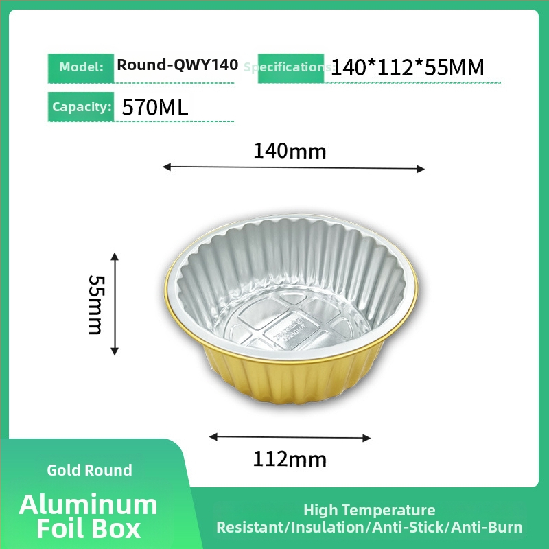 Jednokratna kutija za hranu od aluminijske folije, okrugla, s poklopcem, velikog kapaciteta, otporna na visoke temperature, za komercijalnu upotrebu