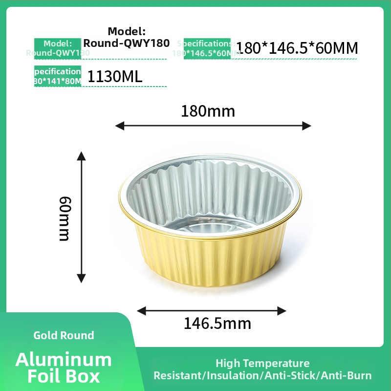 Jednokratna kutija za hranu od aluminijske folije, okrugla, s poklopcem, velikog kapaciteta, otporna na visoke temperature, za komercijalnu upotrebu
