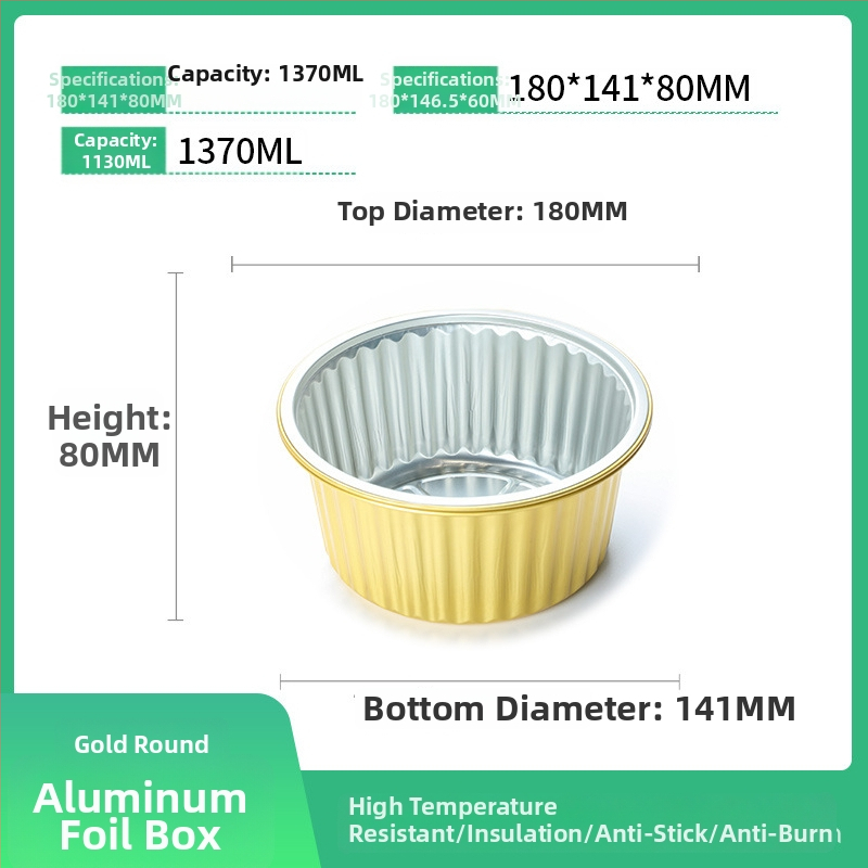 Jednokratna kutija za hranu od aluminijske folije, okrugla, s poklopcem, velikog kapaciteta, otporna na visoke temperature, za komercijalnu upotrebu