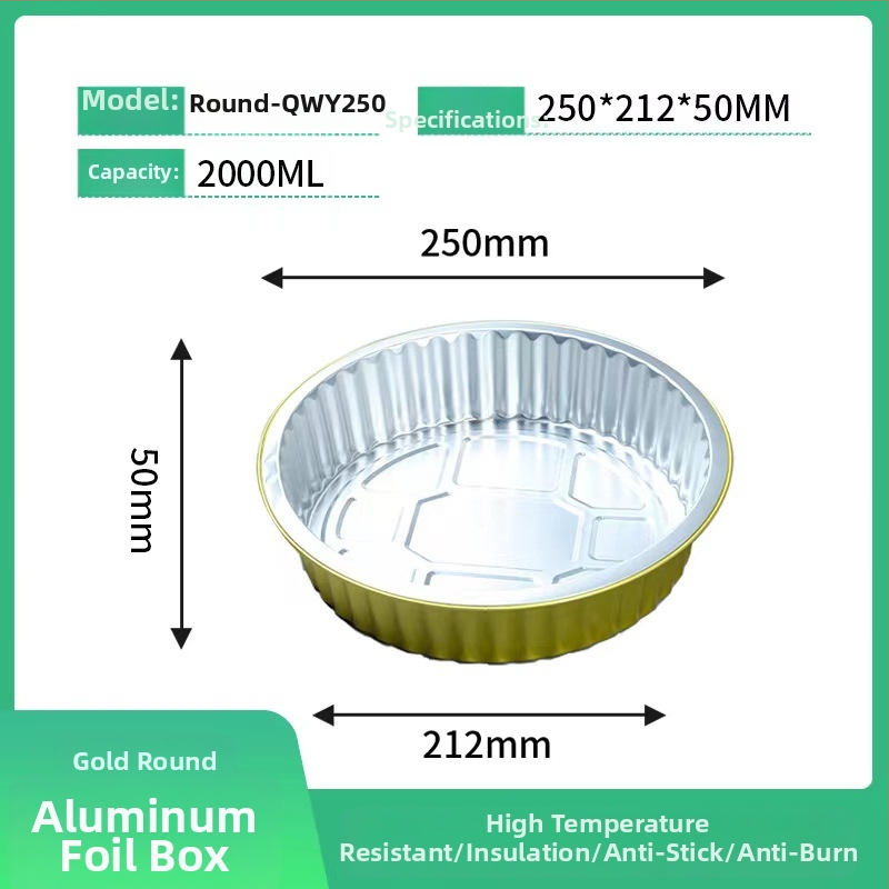 Jednokratna kutija za hranu od aluminijske folije, okrugla, s poklopcem, velikog kapaciteta, otporna na visoke temperature, za komercijalnu upotrebu