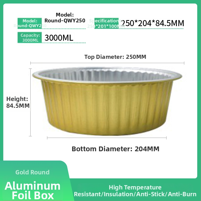 Jednokratna kutija za hranu od aluminijske folije, okrugla, s poklopcem, velikog kapaciteta, otporna na visoke temperature, za komercijalnu upotrebu