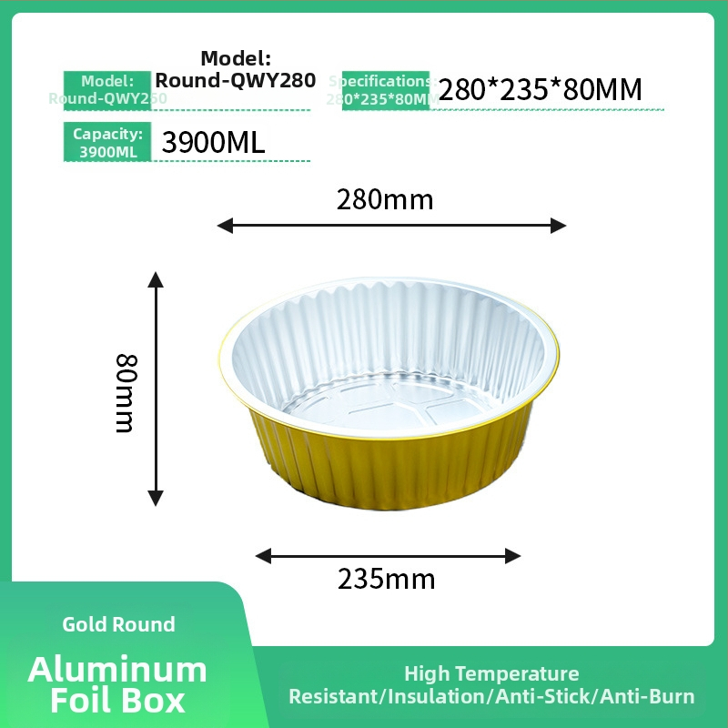 Jednokratna kutija za hranu od aluminijske folije, okrugla, s poklopcem, velikog kapaciteta, otporna na visoke temperature, za komercijalnu upotrebu