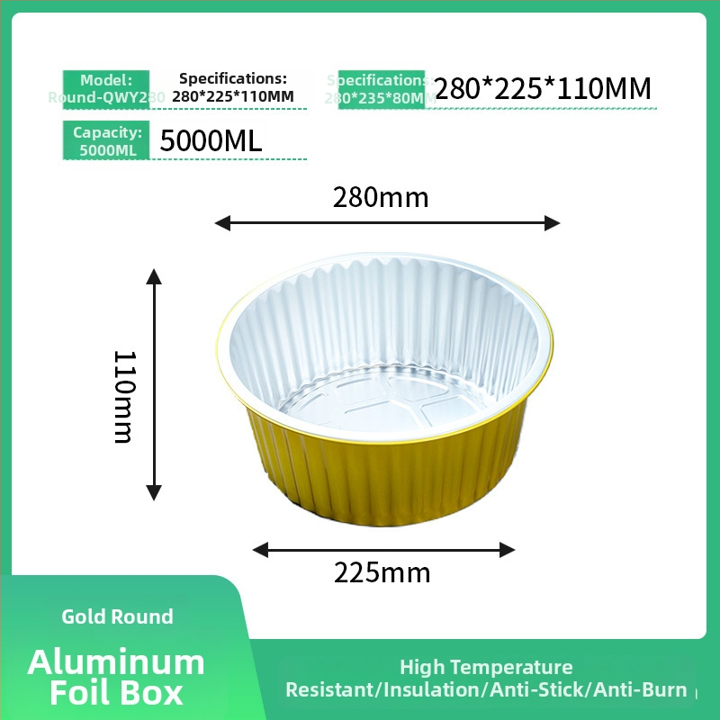 Jednokratna kutija za hranu od aluminijske folije, okrugla, s poklopcem, velikog kapaciteta, otporna na visoke temperature, za komercijalnu upotrebu