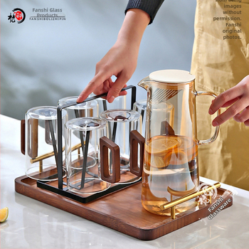 Fanshi – Set čaša za vodu, prozirne, staklo visoke borosilikatne otporu na toplinu, minimalistički stil, četvrtasta drvena drška