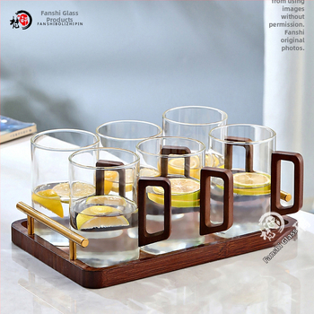 Fanshi – Set čaša za vodu, prozirne, staklo visoke borosilikatne otporu na toplinu, minimalistički stil, četvrtasta drvena drška