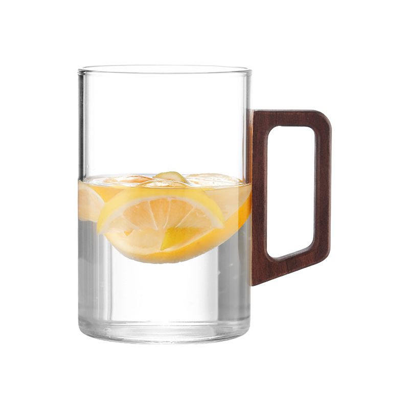 Fanshi – Set čaša za vodu, prozirne, staklo visoke borosilikatne otporu na toplinu, minimalistički stil, četvrtasta drvena drška