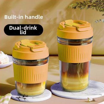 Staklena čaša za vodu s slamkom, prijenosna cilindrična jednostruka čaša, s užetom za nošenje, nepropusna