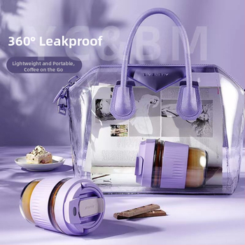 Staklena čaša za vodu s slamkom, prijenosna cilindrična jednostruka čaša, s užetom za nošenje, nepropusna