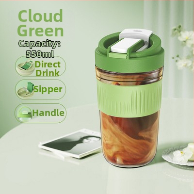 Staklena čaša za vodu s slamkom, prijenosna cilindrična jednostruka čaša, s užetom za nošenje, nepropusna