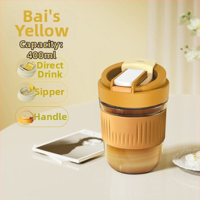 Staklena čaša za vodu s slamkom, prijenosna cilindrična jednostruka čaša, s užetom za nošenje, nepropusna