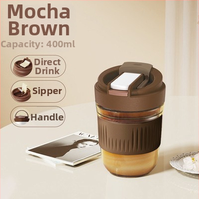 Staklena čaša za vodu s slamkom, prijenosna cilindrična jednostruka čaša, s užetom za nošenje, nepropusna